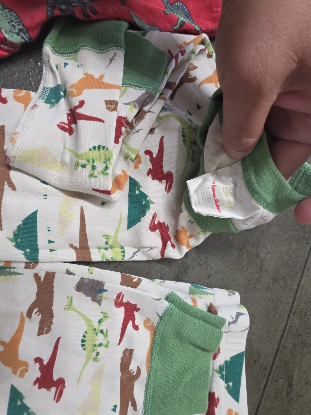 Disney Two-Piece Dinosaur Pajama Sets in Red and White with Green Trim